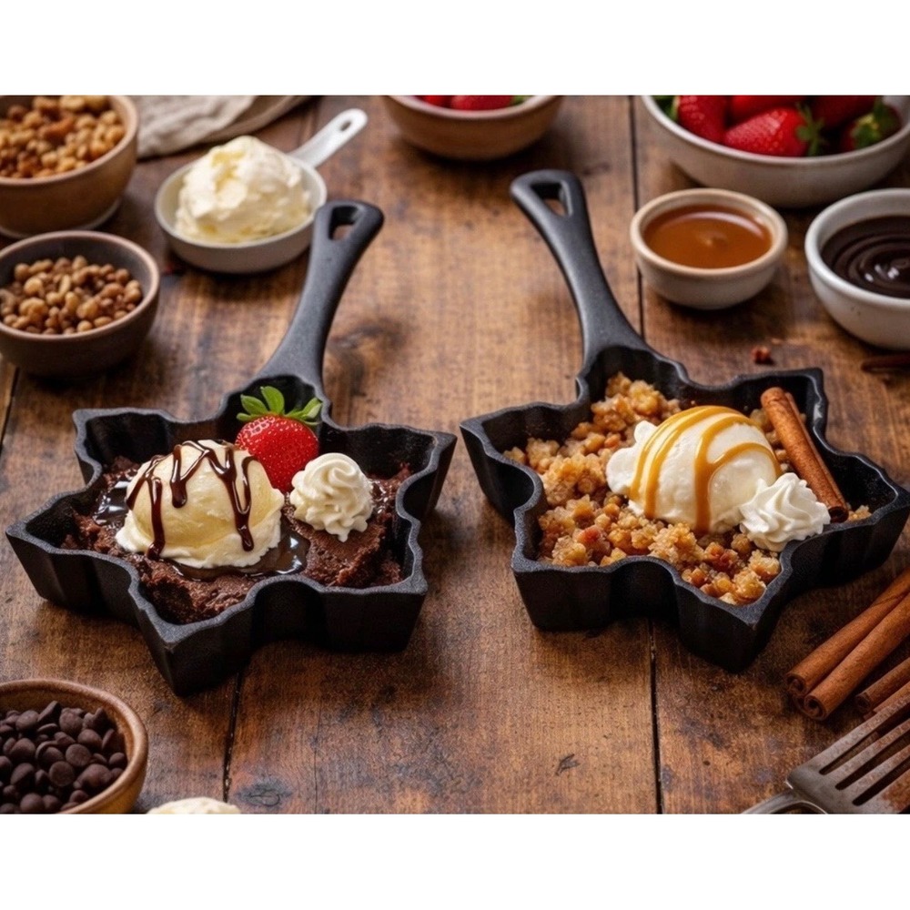 MasterClass Cast Iron Maple Leaf Skillet Set of 2 Fall Baking Cookie Pans Black